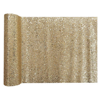 Santex Kerst tafelloper op rol - goud glitter - 28 x 300 cm - polyester - Tafellakens
