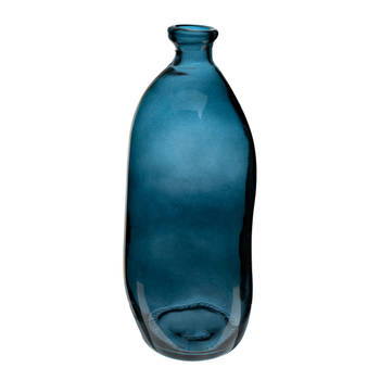 Atmosphera bloemenvaas Organische fles vorm - blauw transparant - glas - H51 x D23 cm - Vazen