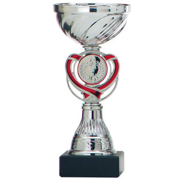 Luxe trofee/prijs beker - zilver - rood hart - kunststof - 15 x 7 cm - sportprijs - Fopartikelen
