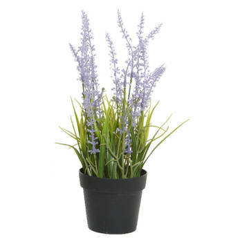 Lavendel kunstplant in pot - lila paars - D15 x H30 cm - Kunstplanten