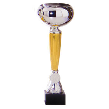 Luxe trofee/prijs beker - zilver/goud middenstuk - kunststof - 26 x 10 cm - Fopartikelen