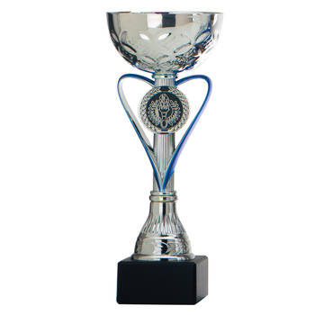 Trofee/prijs beker - zilver - blauw hart - luxe beker - kunststof - 20 x 8 cm - sportprijs - Fopartikelen