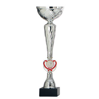 Luxe trofee/prijs beker met rood accent - zilver - kunststof - 32 x 10 cm - sportprijs - Fopartikelen