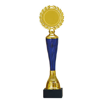 Luxe trofee/prijs - goud/blauw middenstuk - kunststof - 32 x 8 cm - sportprijs - Fopartikelen