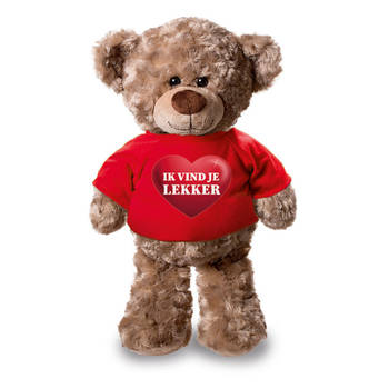 Knuffel teddybeer met ik vind je lekker hartje shirt rood 24 cm - Knuffelberen