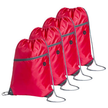 Sport gymtas/rugtas - 4x - rood - 34 x 44 cm - polyester - met rijgkoord - Gymtasje - zwemtasje