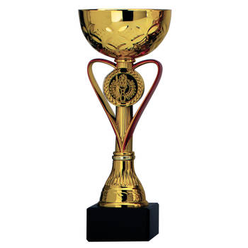 Trofee/prijs beker - goud - rood - hart - luxe beker - kunststof - 20 x 8 cm - sportprijs - Fopartikelen