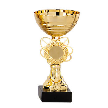 Luxe trofee/prijs beker - bloemvorm accent - goud- kunststof - 16 x 8 cm - sportprijs - Fopartikelen