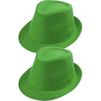 Trilby hoed - 2x - groen verkleed accessoire 57 cm - Verkleedhoofddeksels