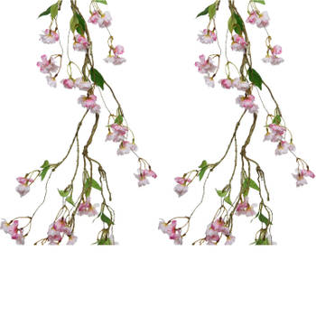 2x stuks kunstbloem/bloesem takken slingers - lichtroze - 130 cm - Kunstplanten