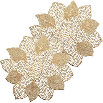 Zeller placemats lotus bloem - 4x - goud - kunststof - 49 x 47 cm - Placemats