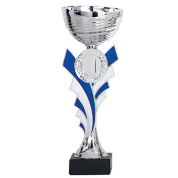 Luxe trofee/prijs beker - zilver/blauw - kunststof - 20 x 8cm - sportprijs - Fopartikelen