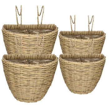 Set van 4x stuks balkonmanden/plantenmanden/plantenbakken lichtbruin rotan 42 en 38 cm - Plantenbakken