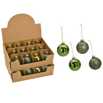 24x stuks luxe gedecoreerde glazen kerstballen groen 6 cm - Kerstbal