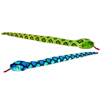 Keel Toys - Pluche knuffel dieren set van 2x slangen blauw en groen 100 cm - Knuffeldier