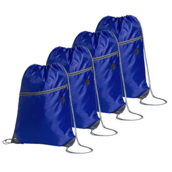 Sport gymtas/rugtas - 4x - blauw - 34 x 44 cm - polyester - met rijgkoord - Gymtasje - zwemtasje