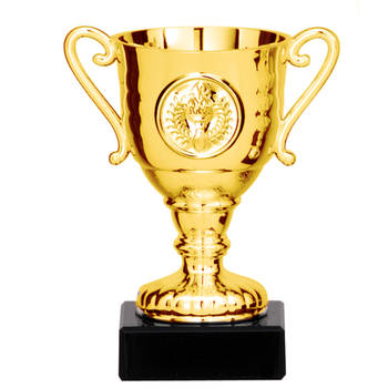 Luxe trofee/prijs bekerA met oren - goud - kunststof - 11 x 6 cm - sportprijs - Fopartikelen