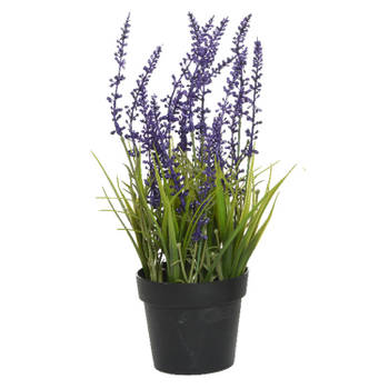 Lavendel kunstplant in pot - violet paars - D15 x H30 cm - Kunstplanten