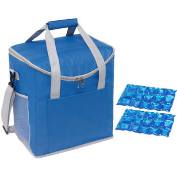 Grote koeltas blauw met 2 stuks flexibele koelelementen 27 liter - Koeltas