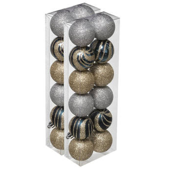 24x stuks kerstballen mix goud/zilver glans/mat/glitter kunststof 4 cm - Kerstbal
