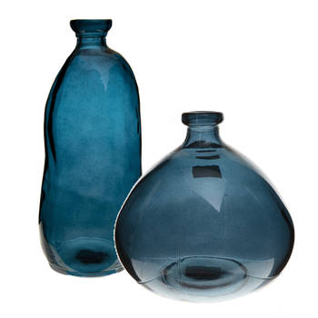 Atmosphera bloemenvazen set - 2x - blauw - organische vorm - glas - Vazen