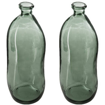 Atmosphera bloemenvaas - 2x - Organische fles vorm - groen transparant - glas - H36 x D15 cm - Vazen