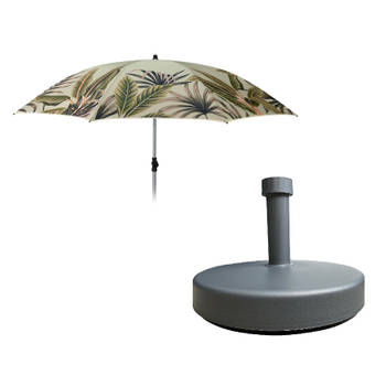 4goodz Parasol 200 cm Olijfgroen met Bladeren inclusief Parasolvoet