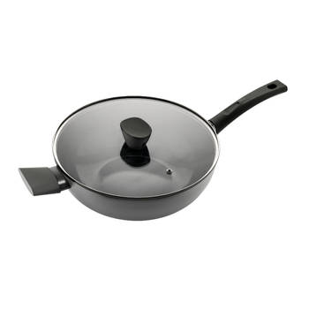 ISENVI Avon keramische wok met deksel 32 CM - Ergo greep - Antraciet - Keramisch - 100% PFAS, PTFE en PFOA vrij
