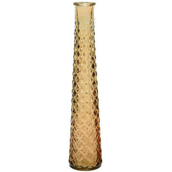 Vaas/bloemenvaas van gerecycled glas - D7 x H32 cm - transparant terra bruin - Vazen