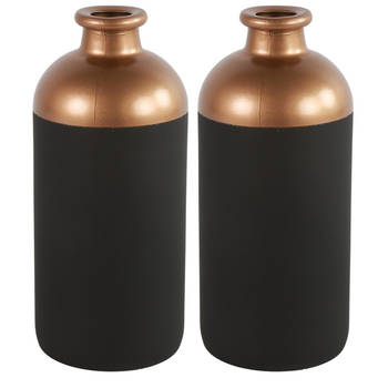 Countryfield Bloemen/Deco vaas - 2x - zwart/koper - glas - 11 x 25 cm - Vazen
