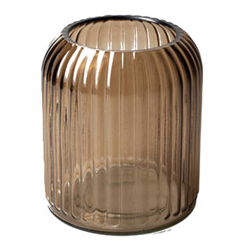 Jodeco Bloemenvaas - striped lichtbruin/transparant glas - H13 x D11cm - Vazen