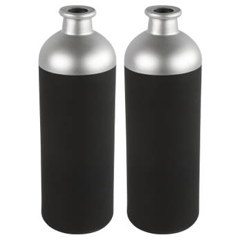 Countryfield Bloemen/deco vaas - zwart/zilver - glas - D11 x H33 cm - Vazen