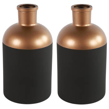 Countryfield Bloemen/Deco vaas - 2x - zwart/koper - glas - D14 x H26 cm - Vazen