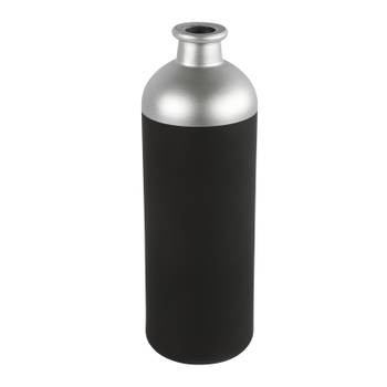 Countryfield Bloemen/deco vaas - zwart/zilver - glas - fles - D11 x H33 cm - Vazen