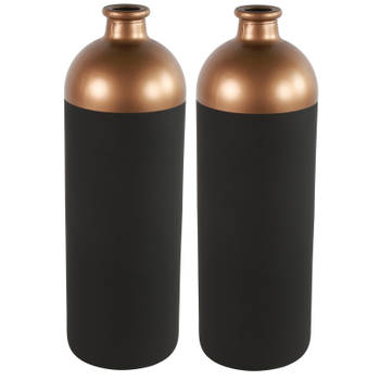 Countryfield Bloemen/Deco vaas - 2x - zwart/koper - glas - 13 x 41 cm - Vazen