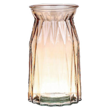 Bellatio Design Bloemenvaas - amber bruin transparant glas - D12 x H20 cm - Vazen