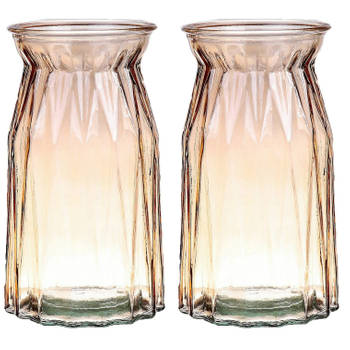Bellatio Design Bloemenvaas - 2x - amber bruin transparant glas - D12 x H20 cm - Vazen