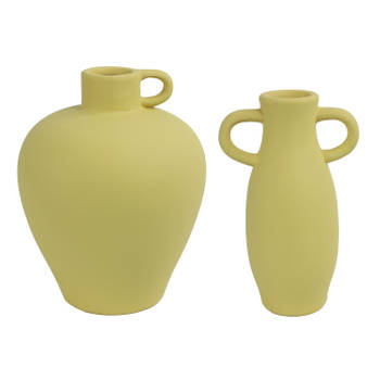 Decoratie vazen/kruiken set 2x stuks - geel terracotta - H20 en H22 cm - Vazen