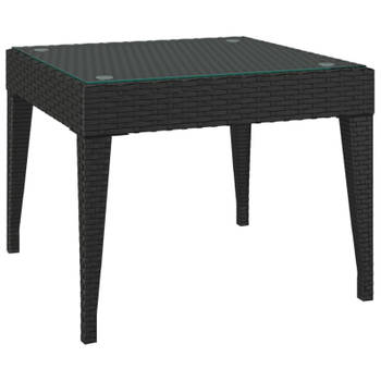 vidaXL Bijzettafel 50x50x38 cm poly rattan en gehard glas zwart