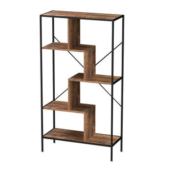 Wandkast boekenkast Stoer - open vakkenkast - industrieel - metaal hout - 147 cm hoog