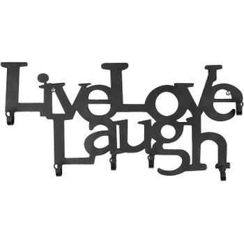 MIADOMODO- Live, Love, Love, Laugh, metalen wandkapstok met 6 haken, 48 x 23 x 3 cm