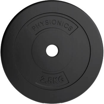 Physionics- Halterschijven, set van 2 stuks, 2 x 2.5 kg, Ø 30 mm, kunststof, zwart, gewichtsschijven set gewichten v...
