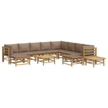 vidaXL 12-delige Loungeset met kussens bamboe taupe