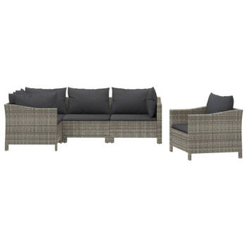 vidaXL 5-delige Loungeset met kussens poly rattan grijs