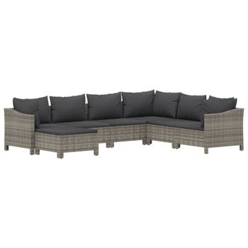 vidaXL 7-delige Loungeset met kussens poly rattan grijs