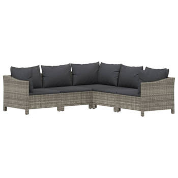 vidaXL 5-delige Loungeset met kussens poly rattan grijs