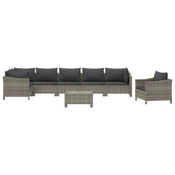 vidaXL 8-delige Loungeset met kussens poly rattan grijs