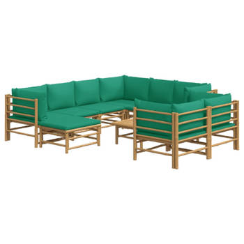 vidaXL 10-delige Loungeset met kussens bamboe groen