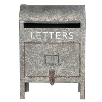 HAES DECO - Brievenbus vintage grijs metaal met tekst "LETTERS", formaat 28x16x40 cm