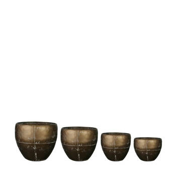 DKNC - Plantenbak Qufu - Metaal - 25x21.5cm - Set van 4 - Brons